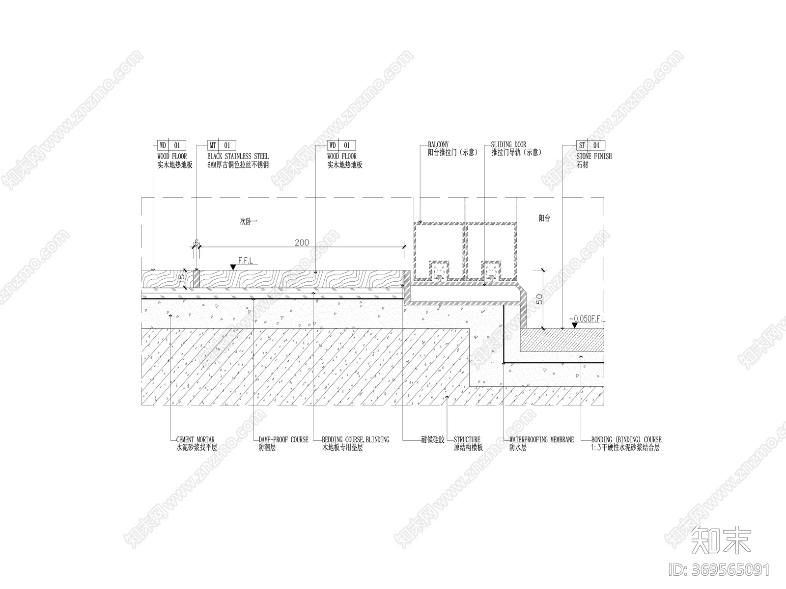 卧室与阳台收口剖面节点大样图施工图下载【ID:369565091】