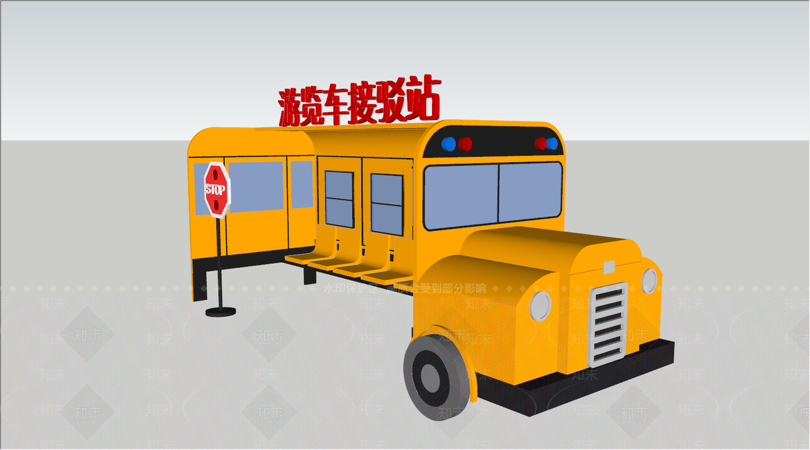 现代游览车车站SU模型下载【ID:369622381】