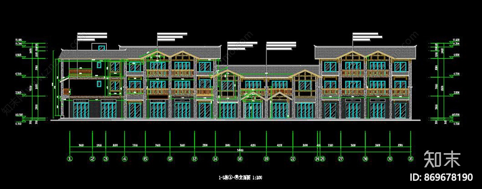 农家乐建筑全套CAD图纸cad施工图下载【ID:869678190】