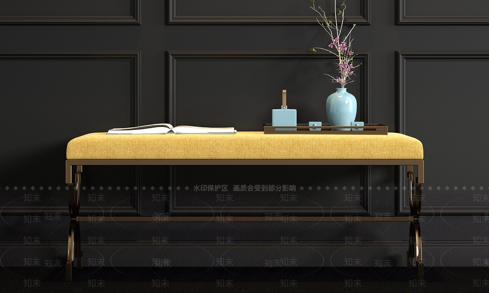 新中式床尾凳SU模型下载【ID:869699722】