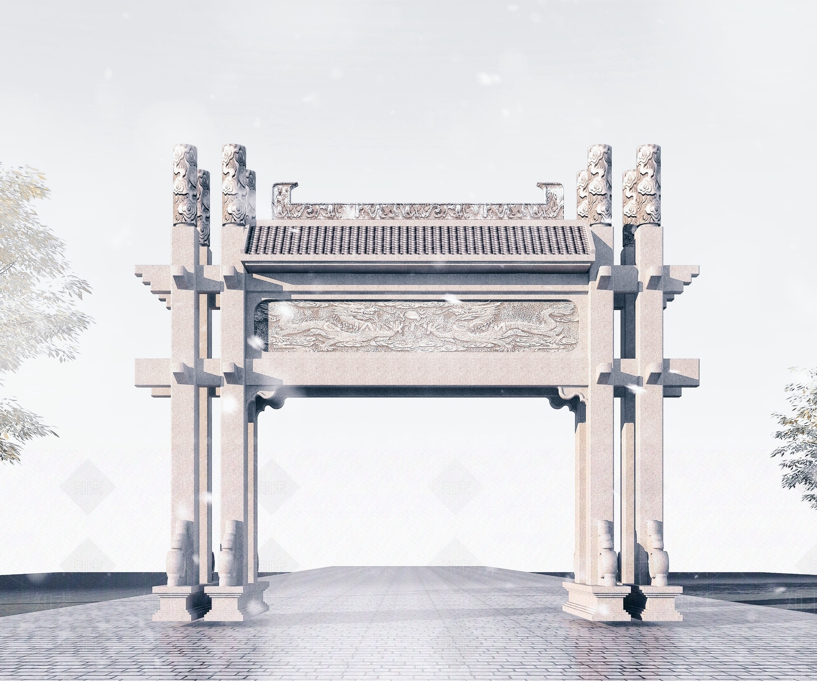中式牌坊3D模型下载【ID:969722223】