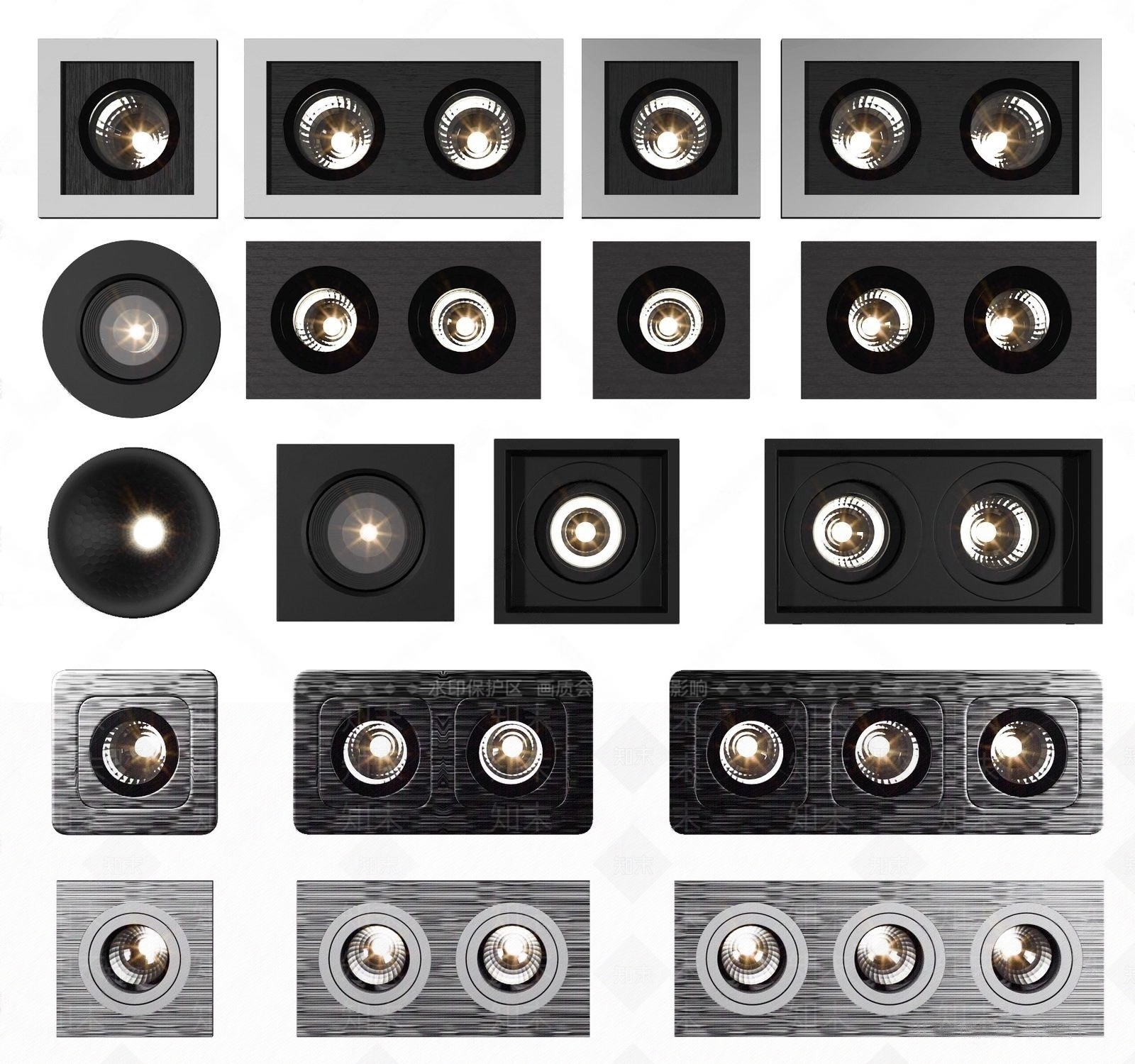 现代嵌入式单双头射灯3D模型下载【ID:669779629】