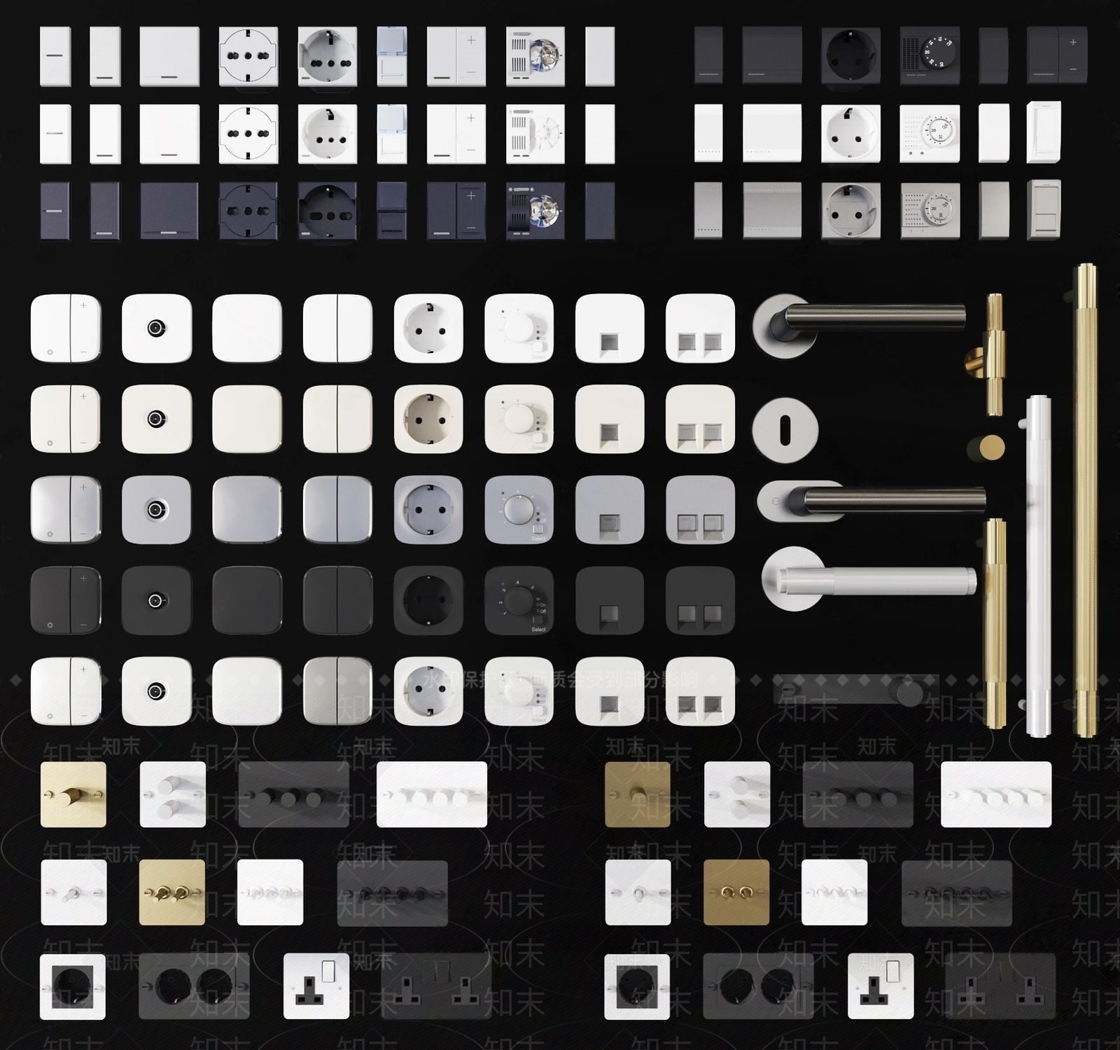 现代五金开关门把手组合3D模型下载【ID:769782371】