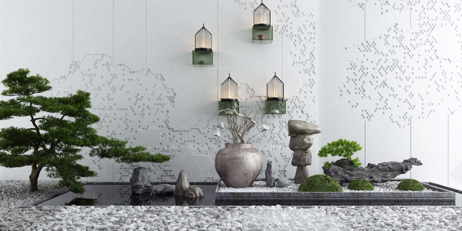 新中式园林景观小品3D模型下载【ID:469811497】