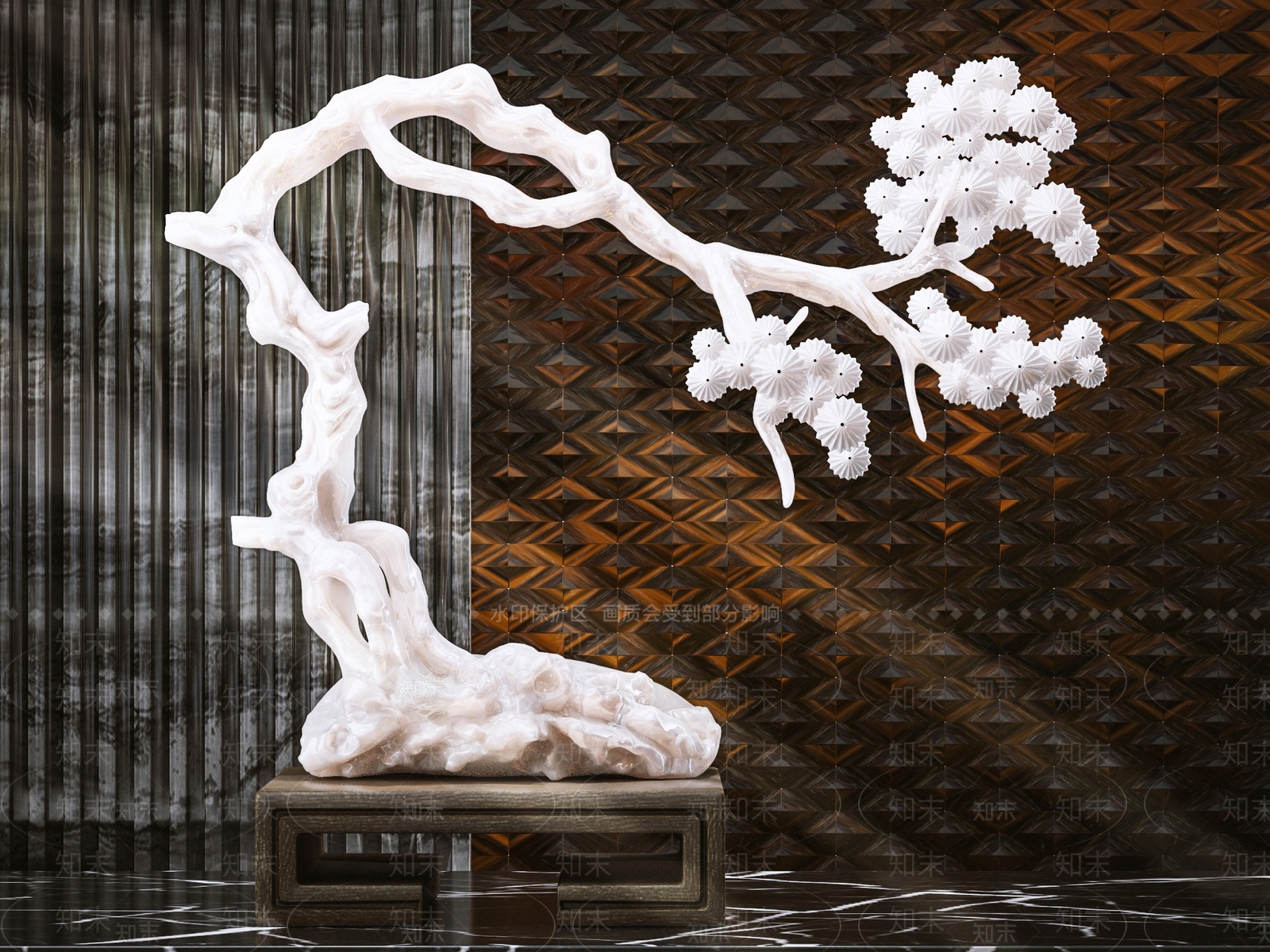 新中式水晶松树雕塑摆件3D模型下载【ID:369821886】