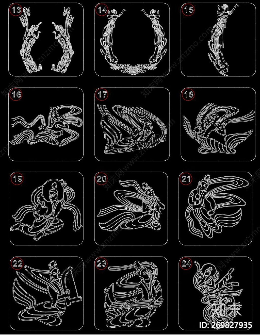 敦煌飞天人物CAD图案施工图下载【ID:269827935】