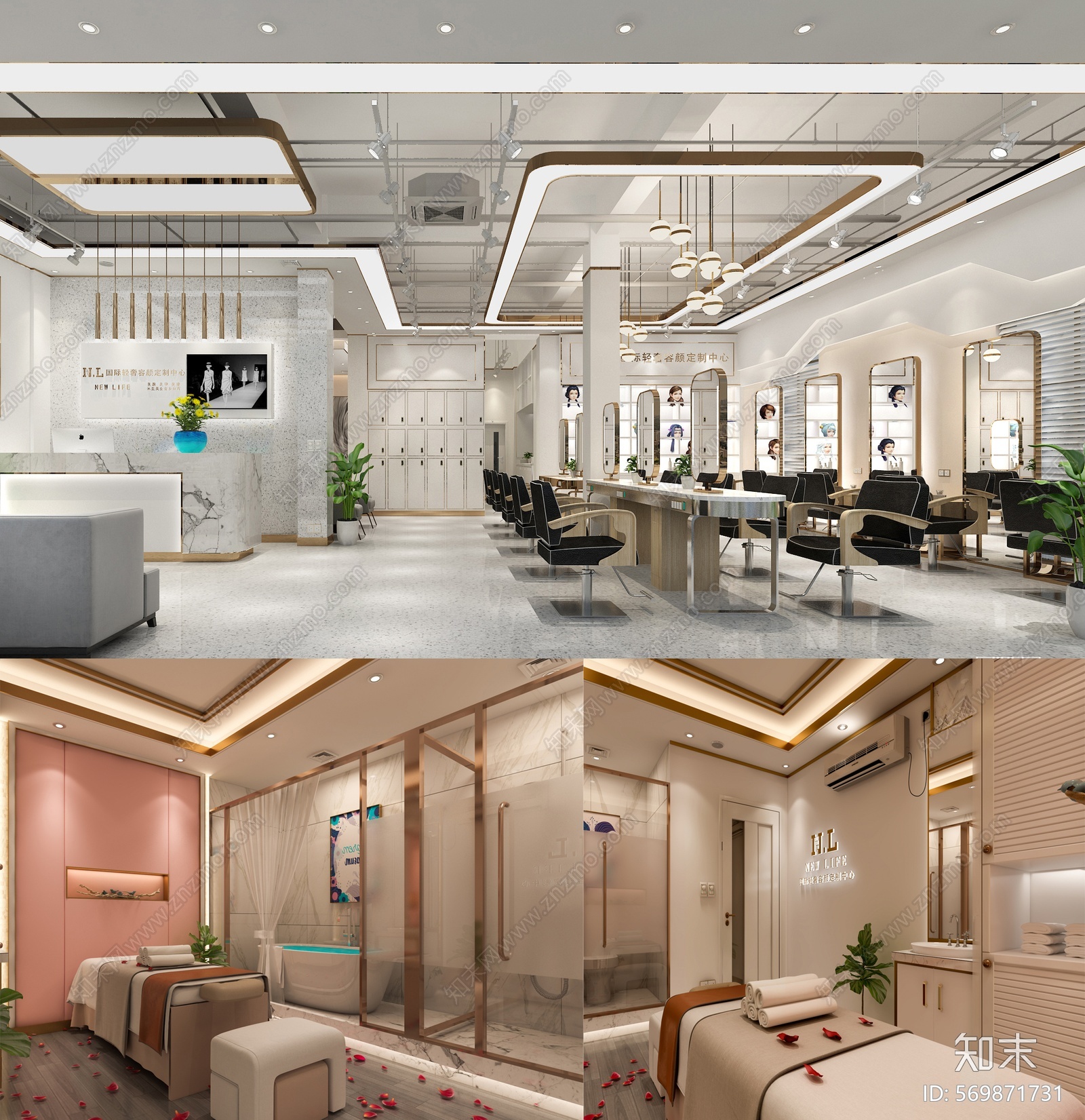 新轻奢美容院cad施工图下载【ID:569871731】