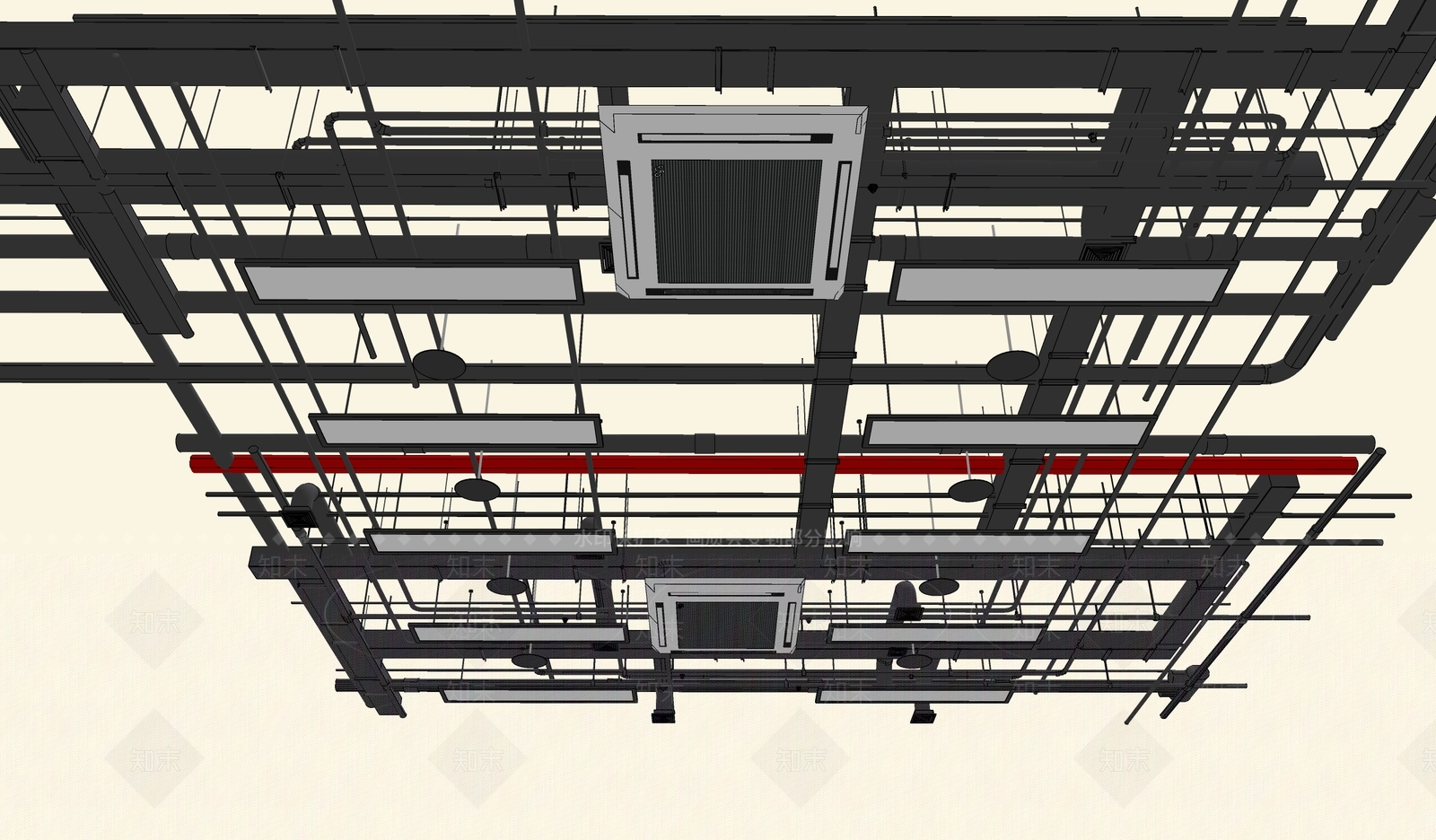 工业风格天花管道SU模型下载【ID:469880809】
