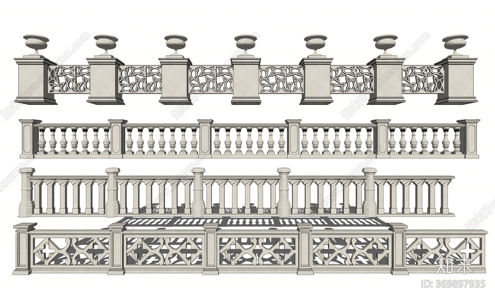 欧式石材栏杆SU模型下载【ID:369897935】