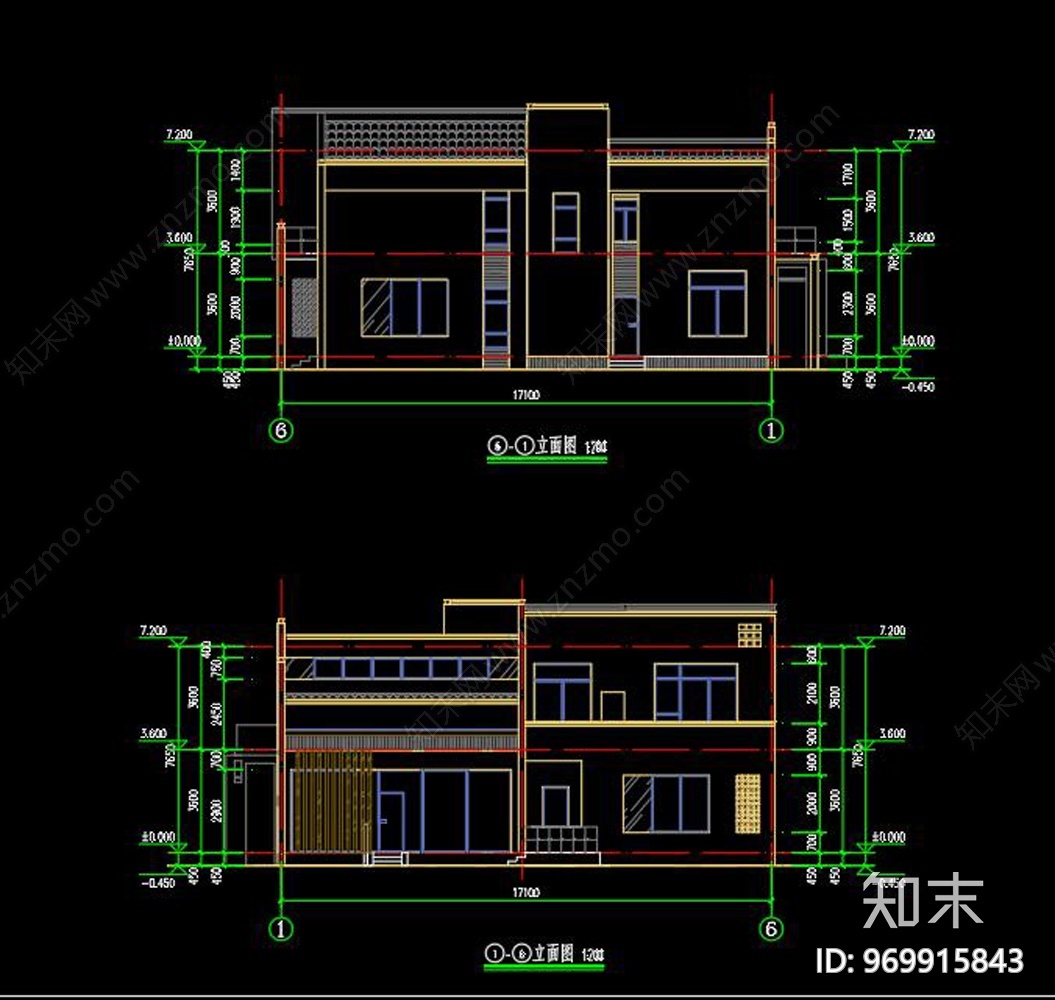 新中式别墅CAD施工图下载【ID:969915843】