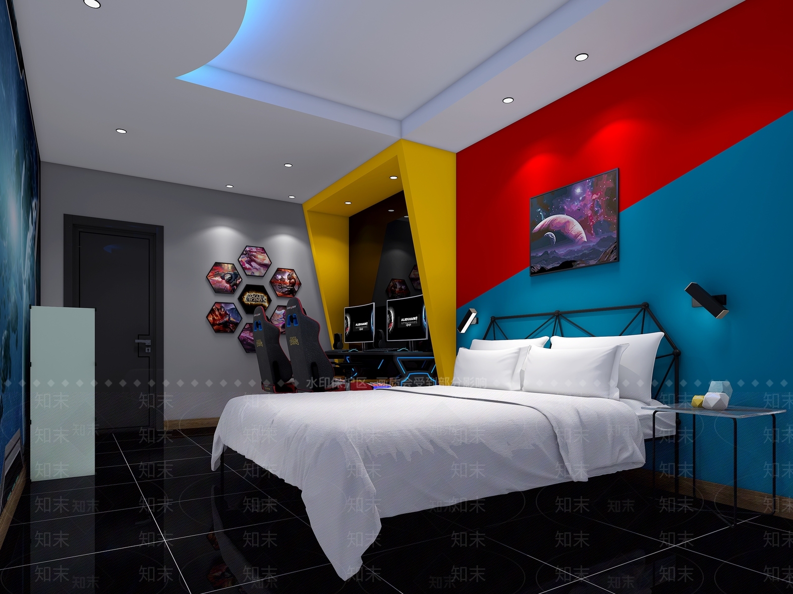 现代电竞酒店客房3D模型下载【ID:469919673】