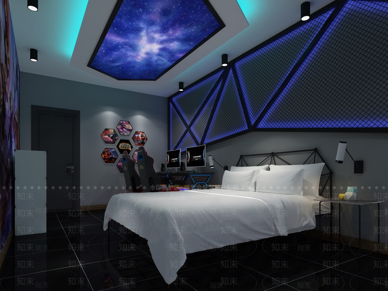 现代电竞酒店客房3D模型下载【ID:469920676】