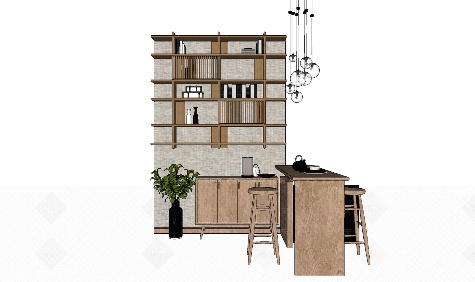 日式风格家居吧台区SU模型下载【ID:369939319】