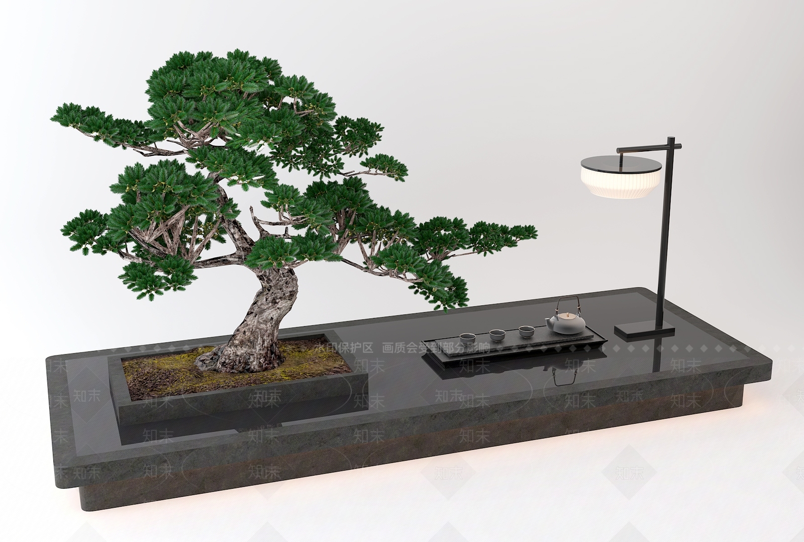新中式盆景盆栽3D模型下载【ID:369940826】