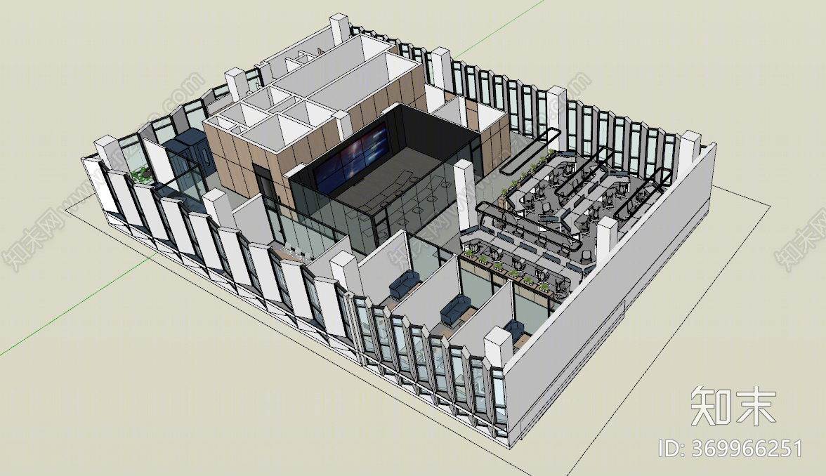 现代风格公共办公区SU模型下载【ID:369966251】