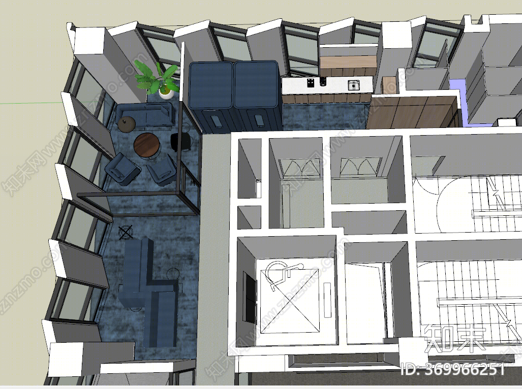 现代风格公共办公区SU模型下载【ID:369966251】