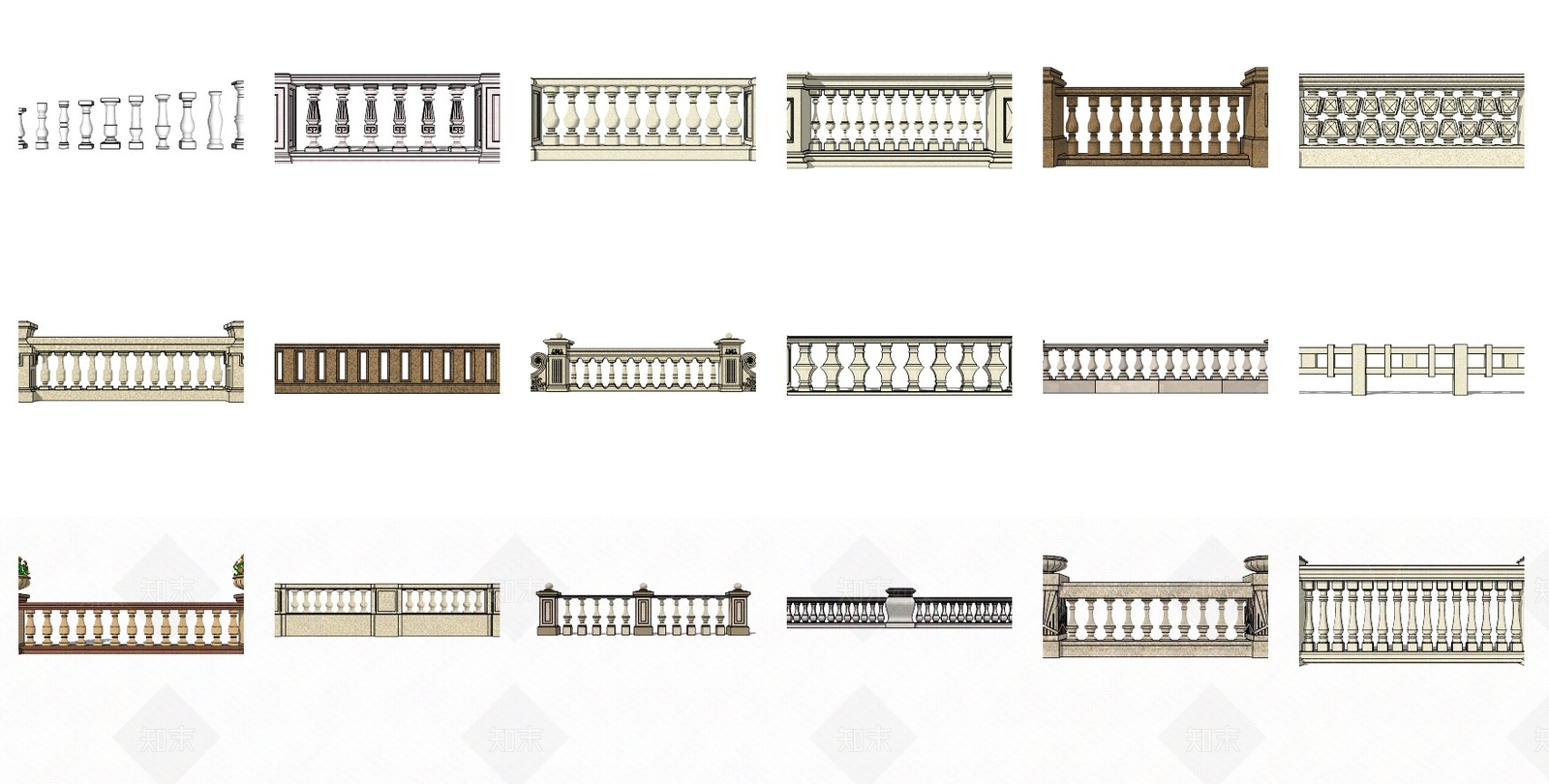 欧式风格大理石栏杆SU模型下载【ID:469988306】