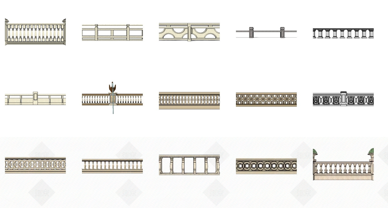 欧式风格大理石栏杆SU模型下载【ID:469988316】