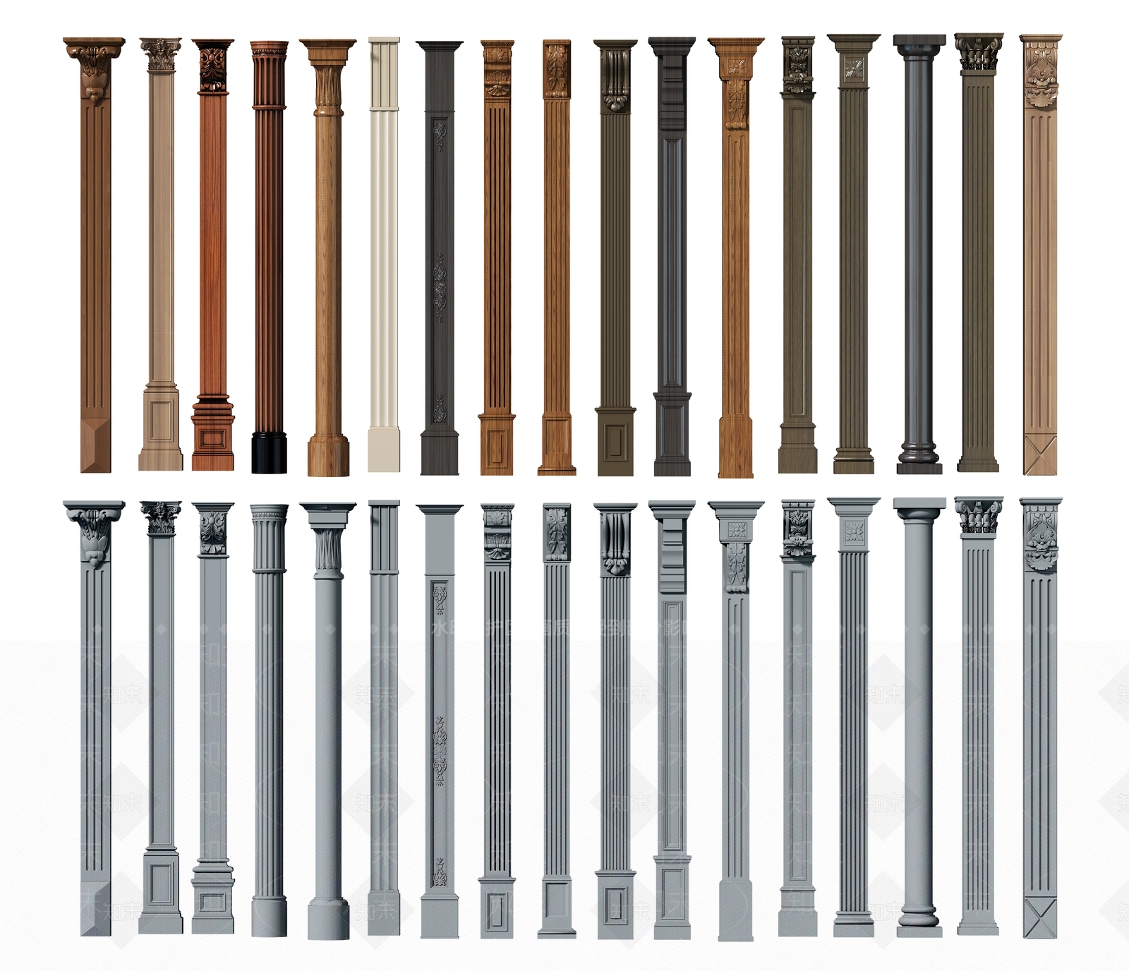 简欧罗马柱组合3D模型下载【ID:670002954】