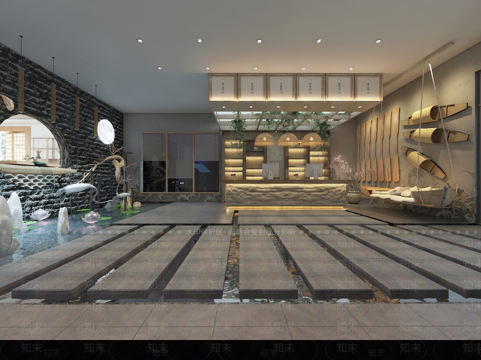 新中式民宿前台3D模型下载【ID:970040600】