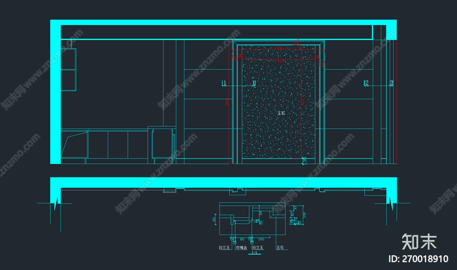玉石背景收口施工图下载【ID:270018910】