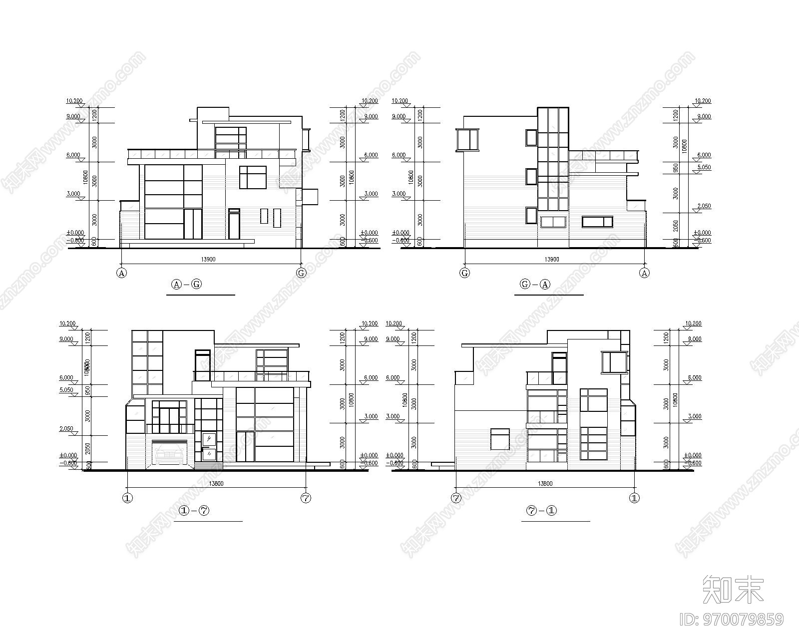 别墅建筑设计cad施工图下载【ID:970079859】