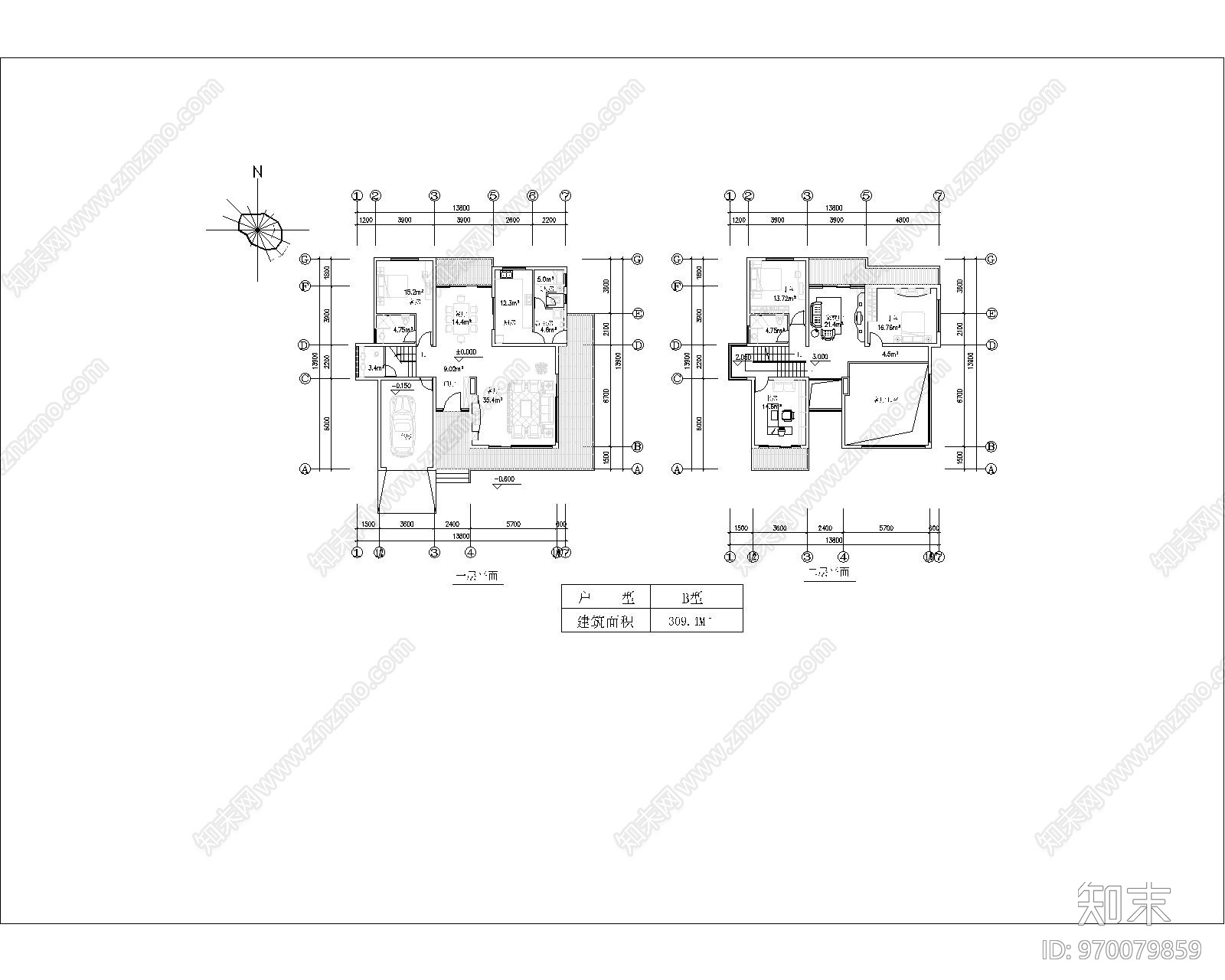 别墅建筑设计cad施工图下载【ID:970079859】