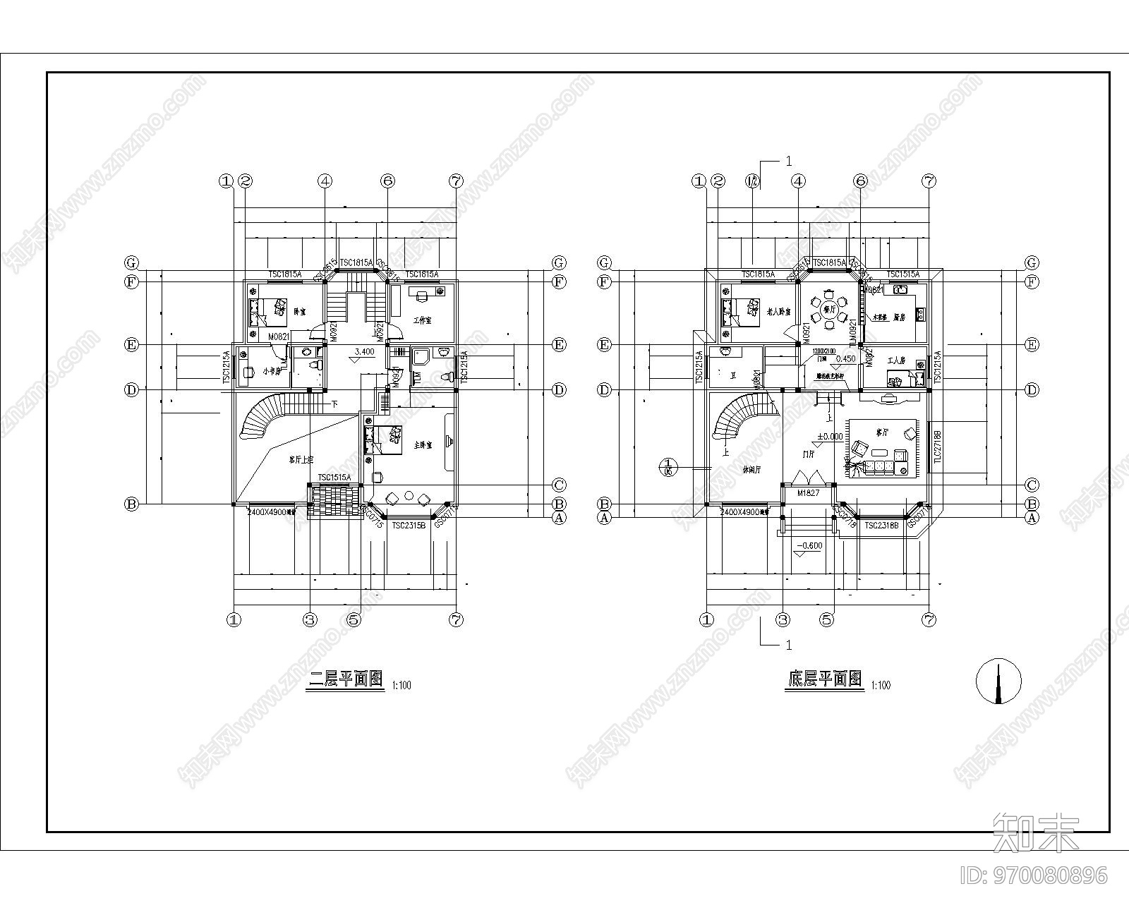 多层别墅建筑设计施工图下载【ID:970080896】