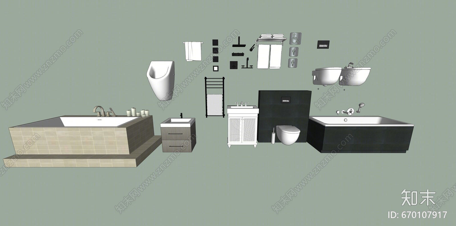 现代风格卫浴小件组合SU模型下载【ID:670107917】