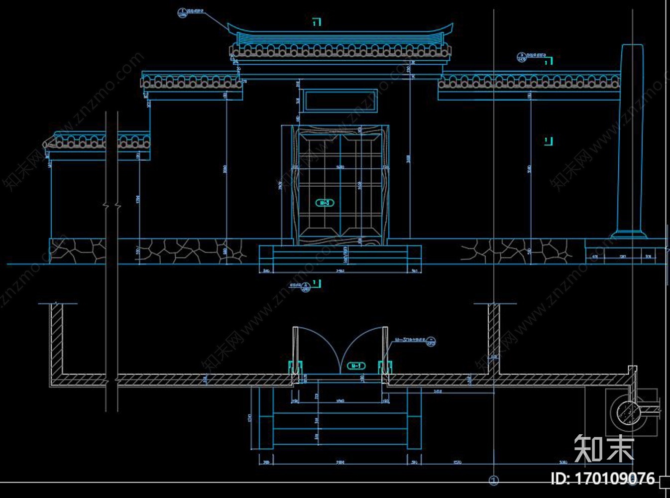 古建山门cad施工图下载【ID:170109076】