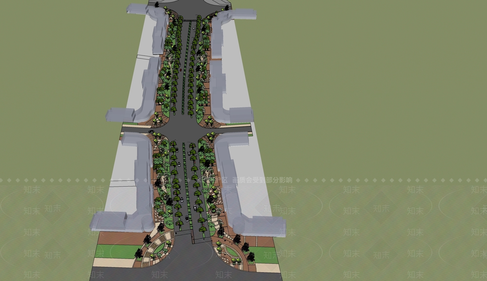 现代道路景观SU模型下载【ID:970112783】