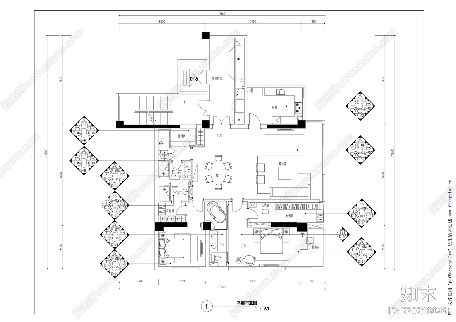 简欧样板cad施工图下载【ID:570218049】