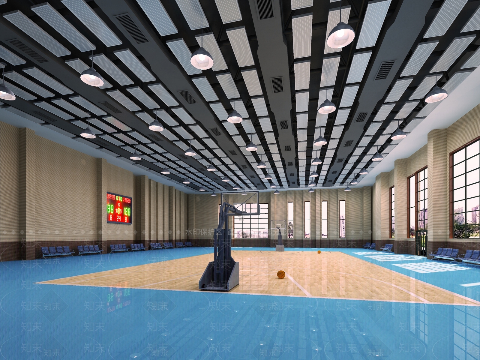 现代室内篮球馆3D模型下载【ID:370228883】