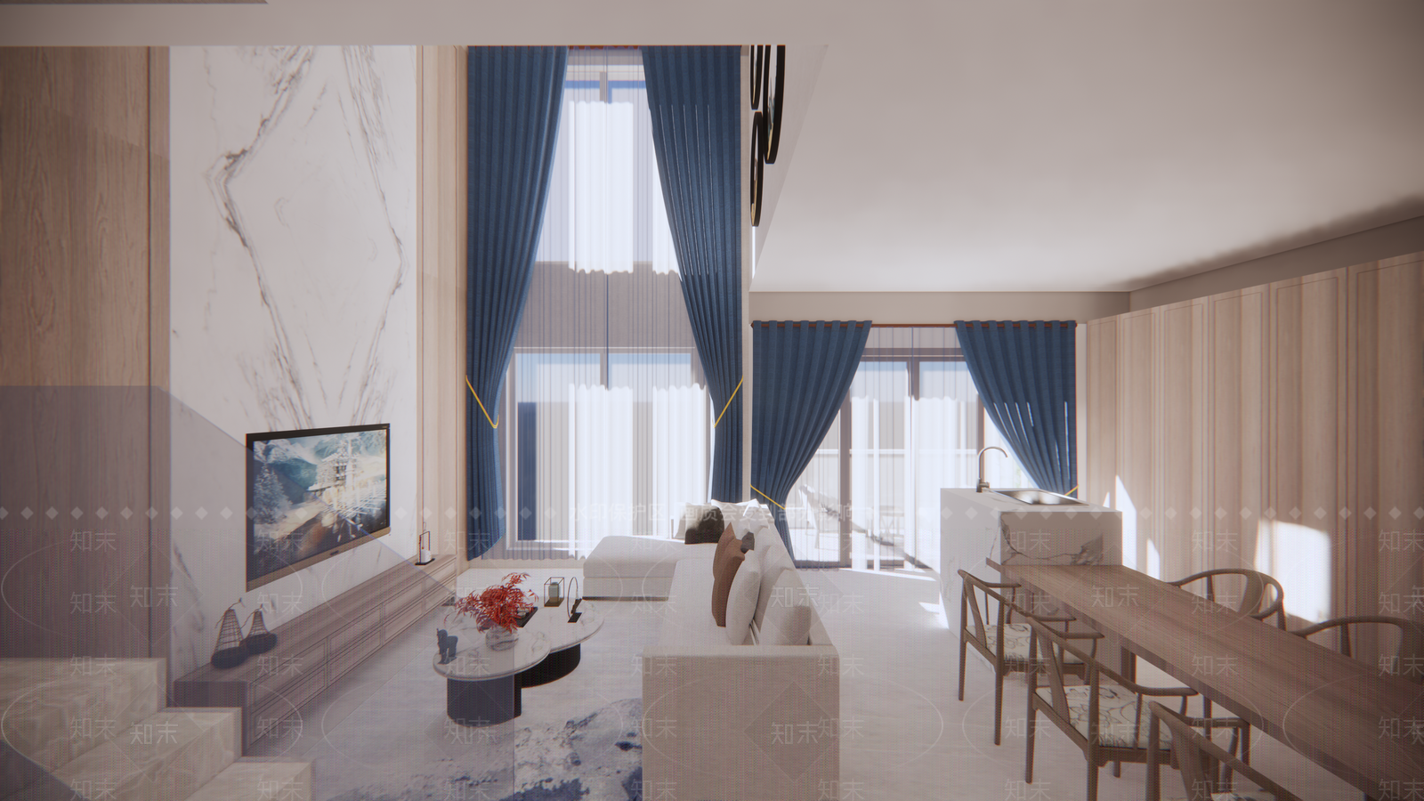 新中式风格客厅SU模型下载【ID:470239955】