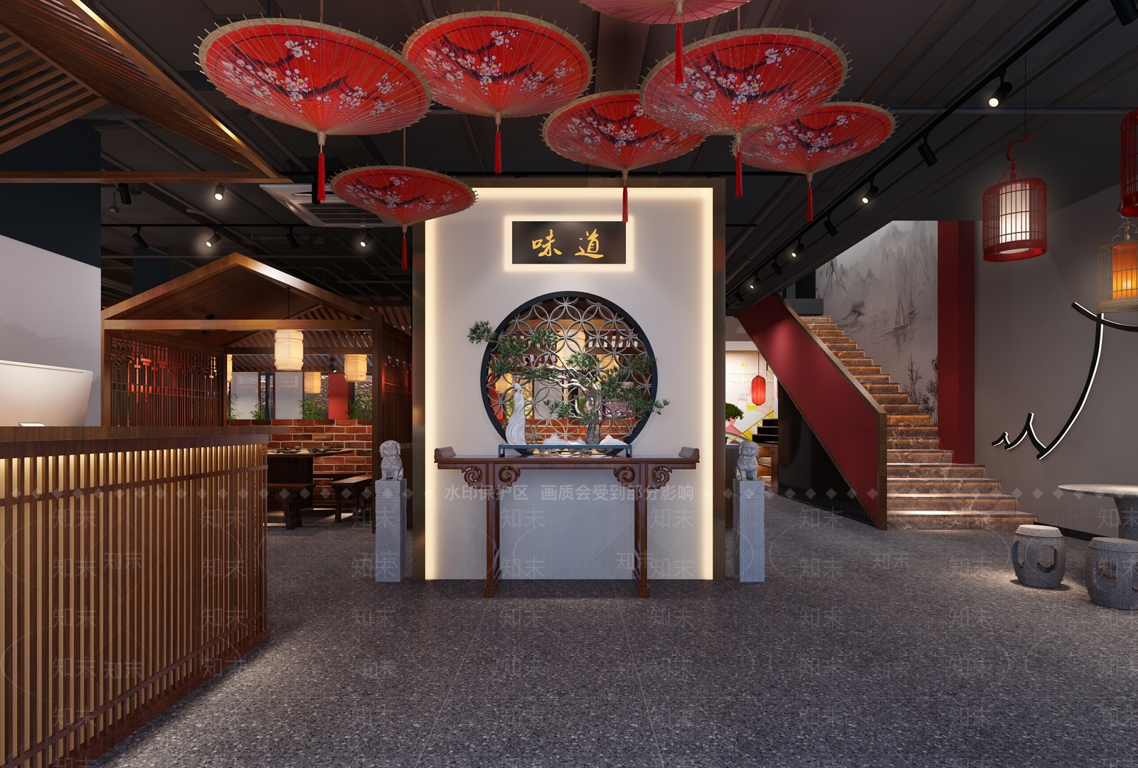 新中式火锅店3D模型下载【ID:370243282】_知末3d模型网