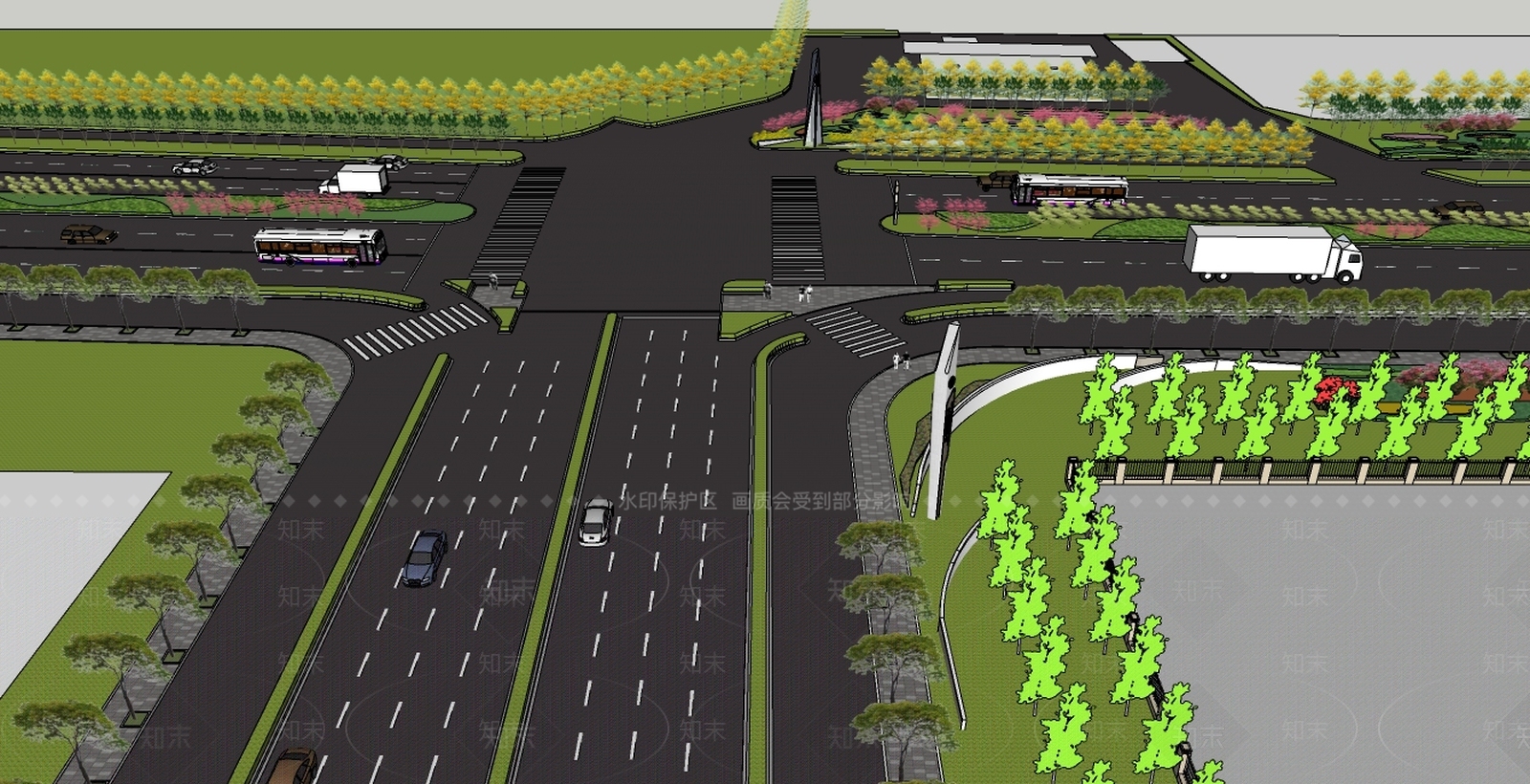 现代风格道路SU模型下载【ID:970248760】