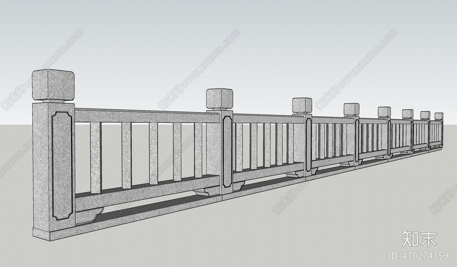 新中式风格石材栏杆SU模型下载【ID:470274359】