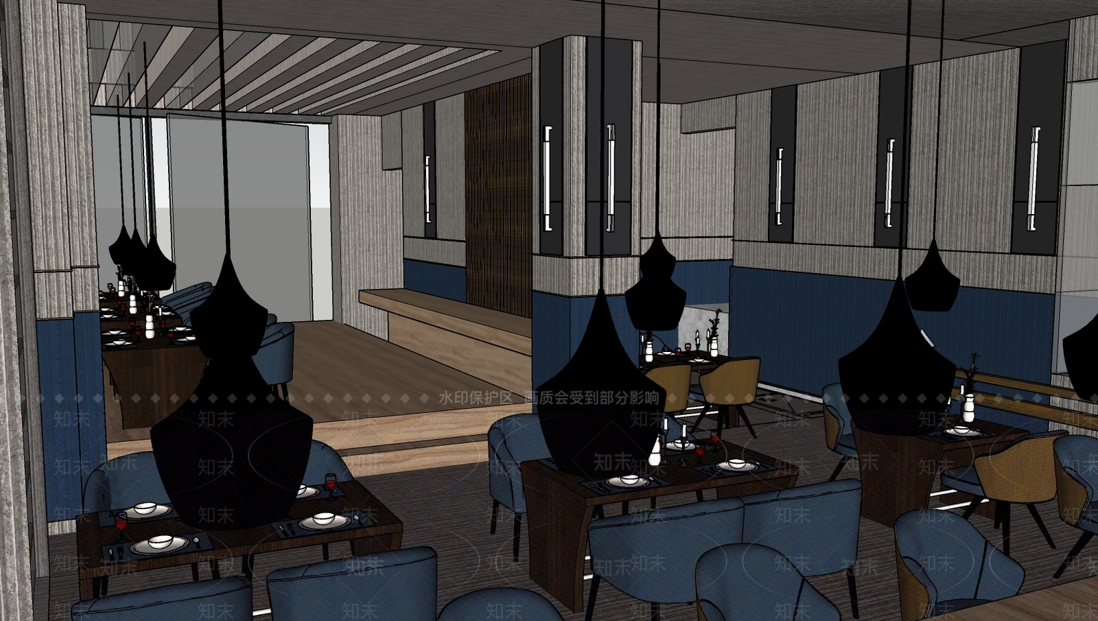 现代风格餐厅SU模型下载【ID:970280035】