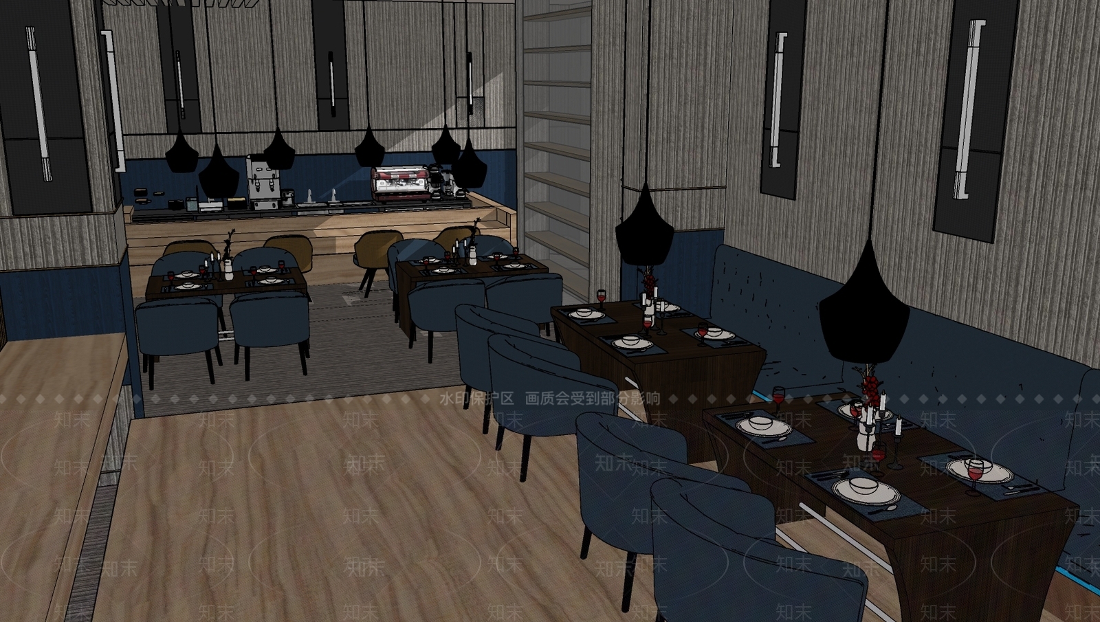 现代风格餐厅SU模型下载【ID:970280035】
