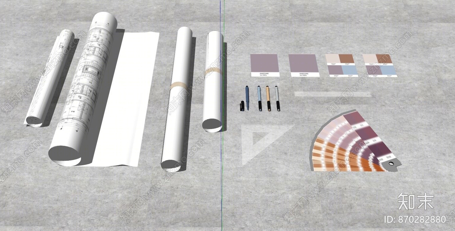 现代风格办公用品组合SU模型下载【ID:870282880】