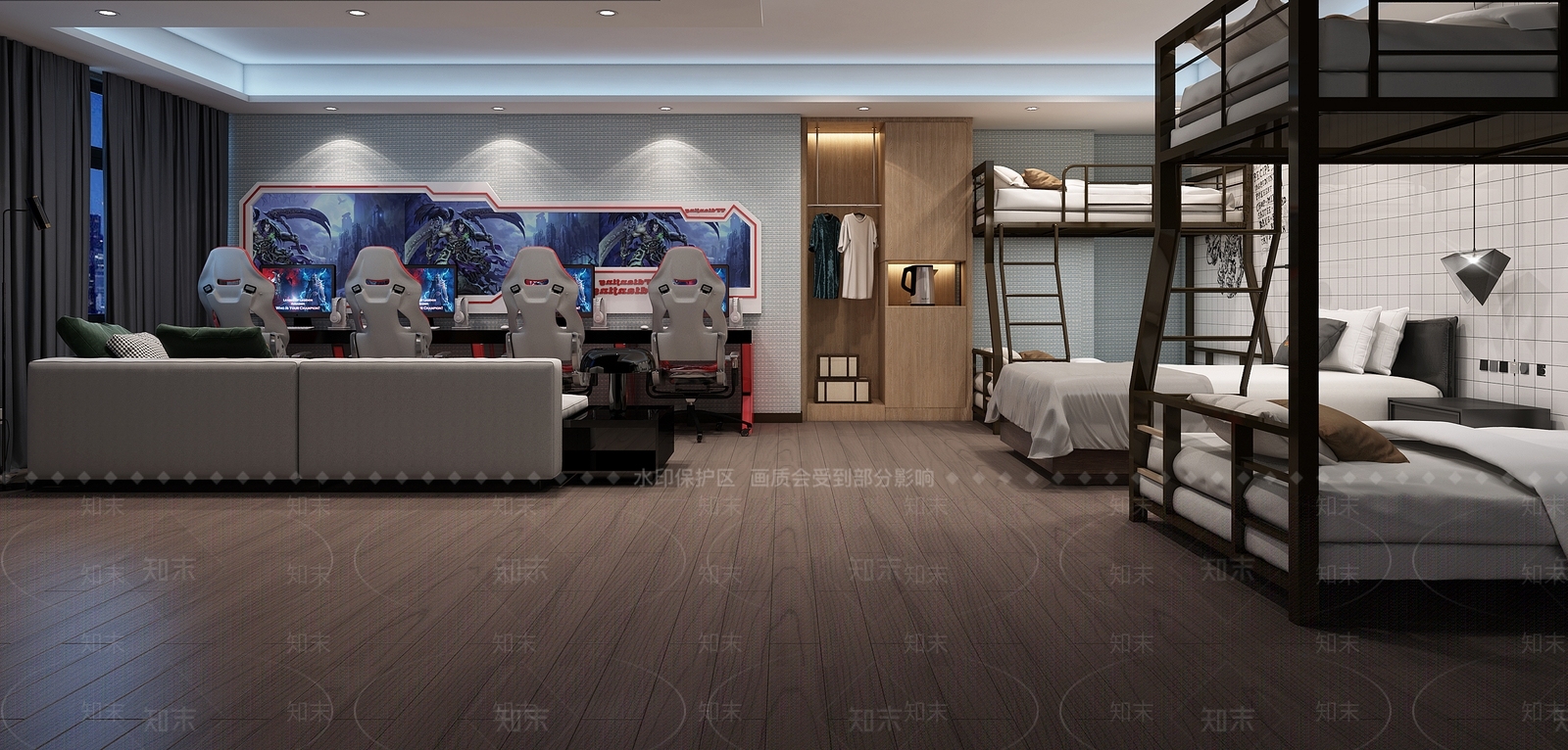 现代电竞酒店客房3D模型下载【ID:470284613】