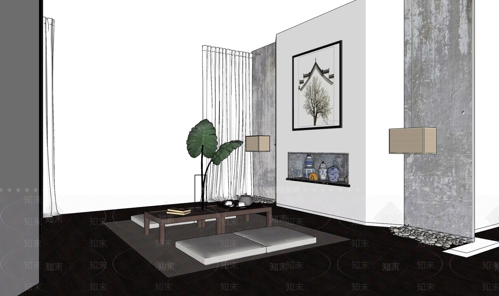 日式风格茶室SU模型下载【ID:970322362】