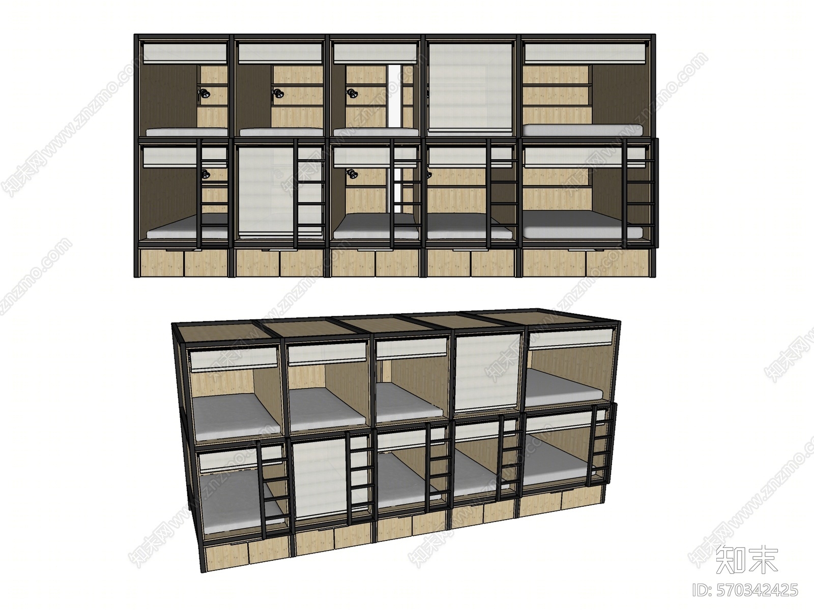 现代风格双层床SU模型下载【ID:570342425】