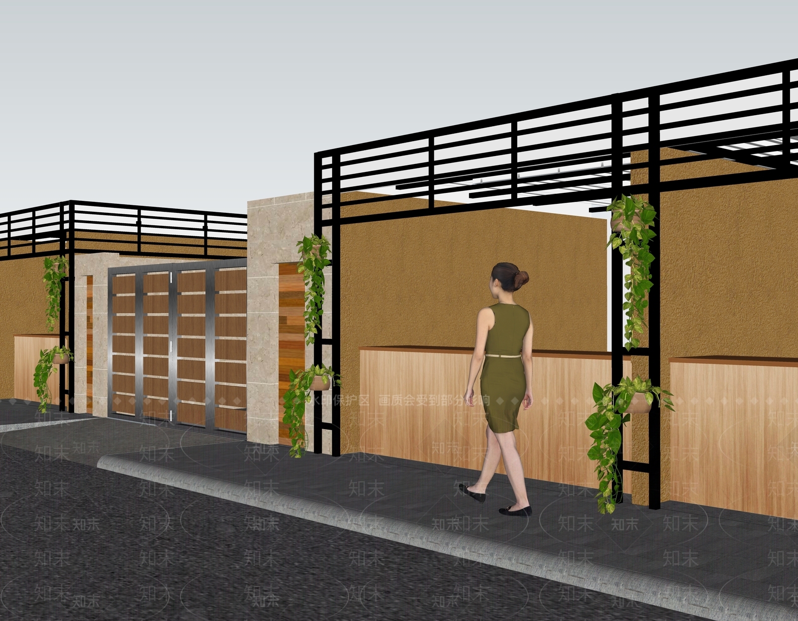 中式风格道路人行道SU模型下载【ID:570377861】