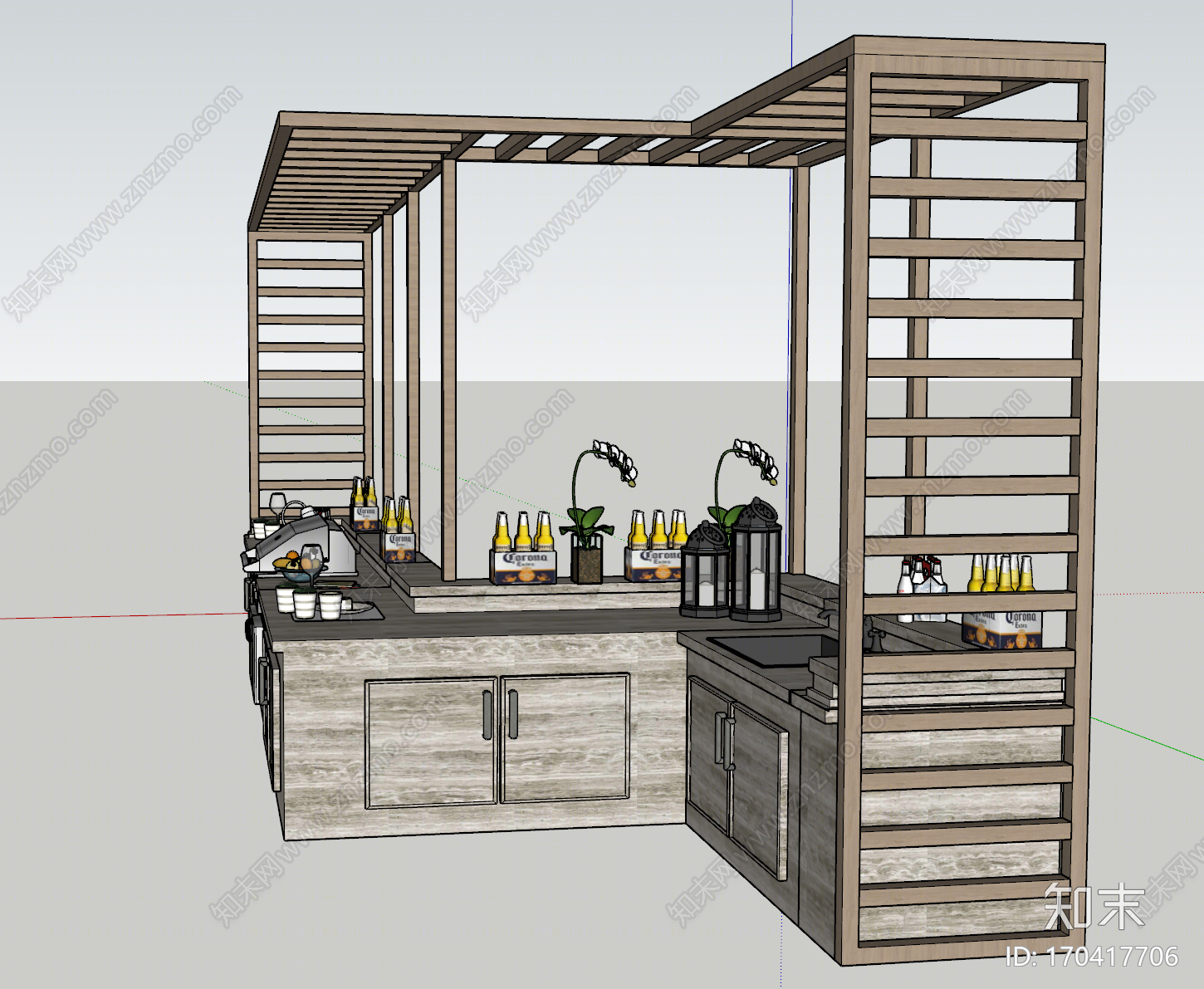 现代风格户外厨房台面SU模型下载【ID:170417706】