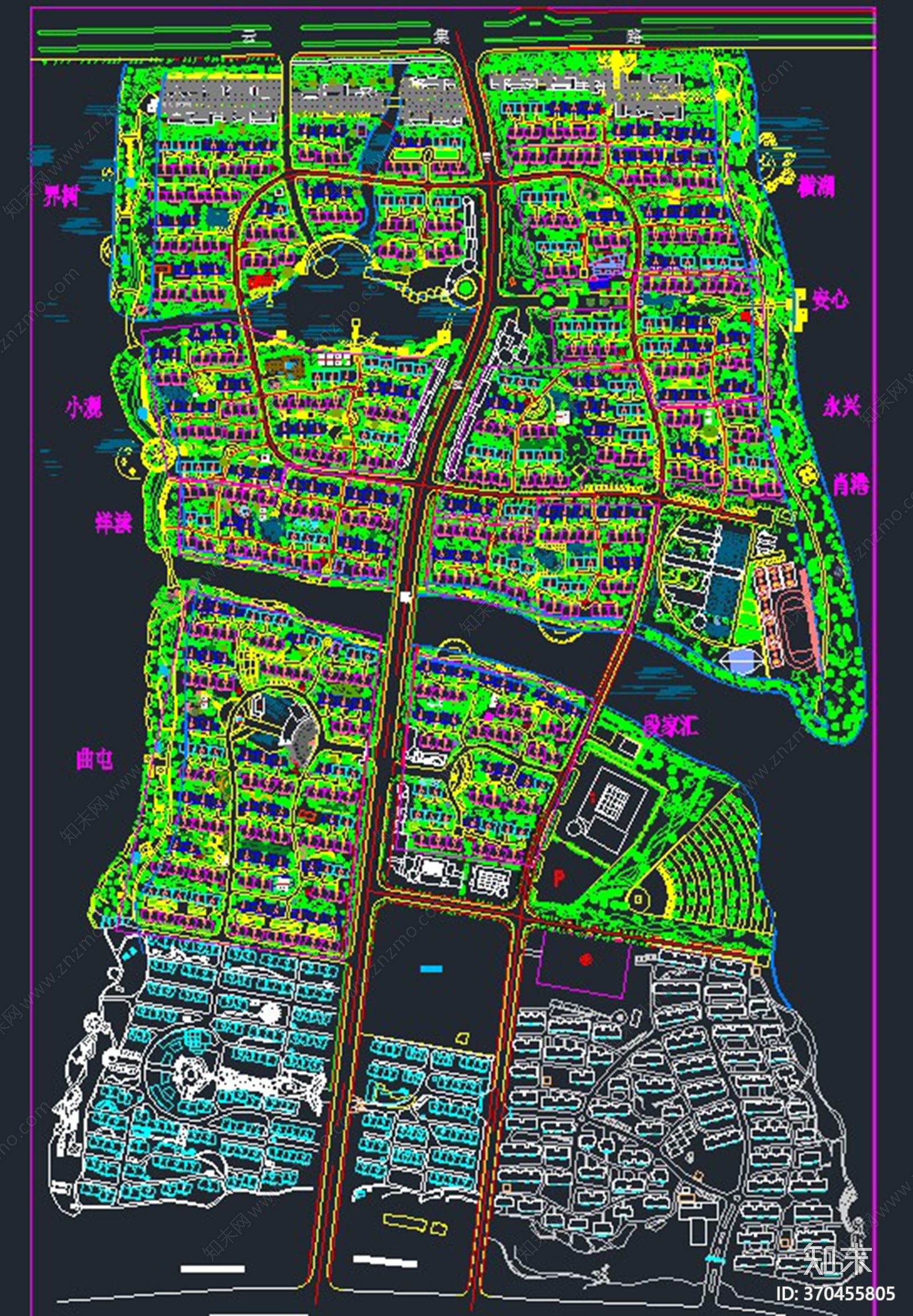 某乡镇整体规划绿化平面图施工图下载【ID:370455805】