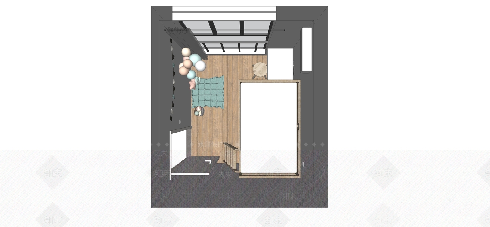北欧风格卧室SU模型下载【ID:870457858】