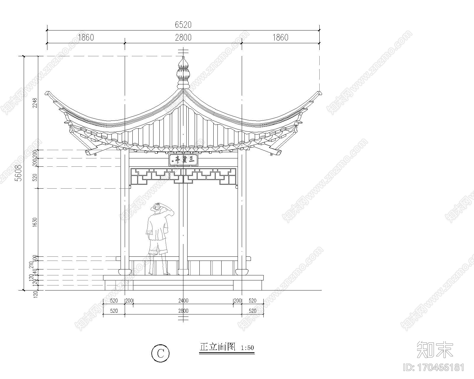 苏式古建筑仿古木结构木建筑天正T20版本三角亭施工图下载【ID:170466181】