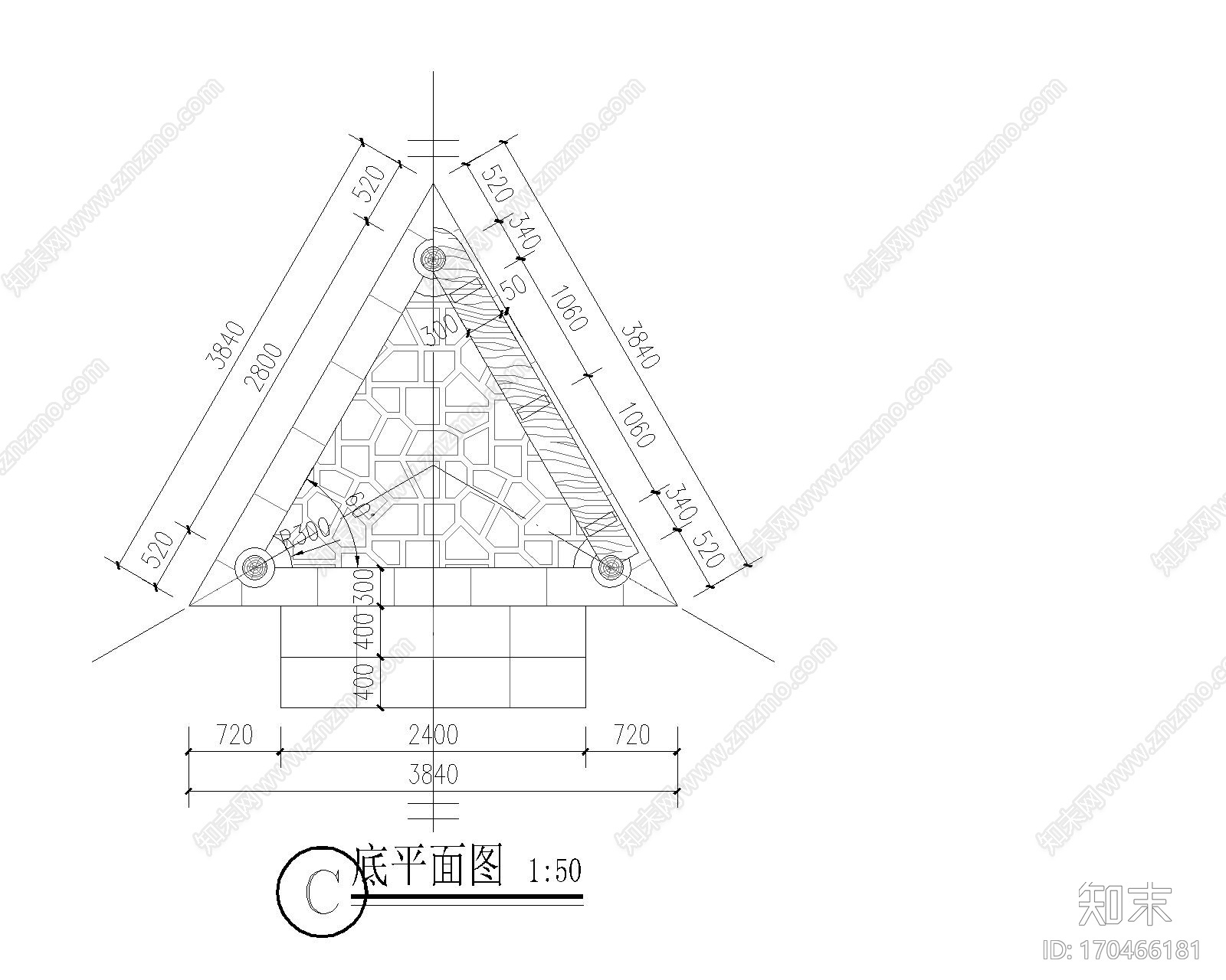 苏式古建筑仿古木结构木建筑天正T20版本三角亭施工图下载【ID:170466181】