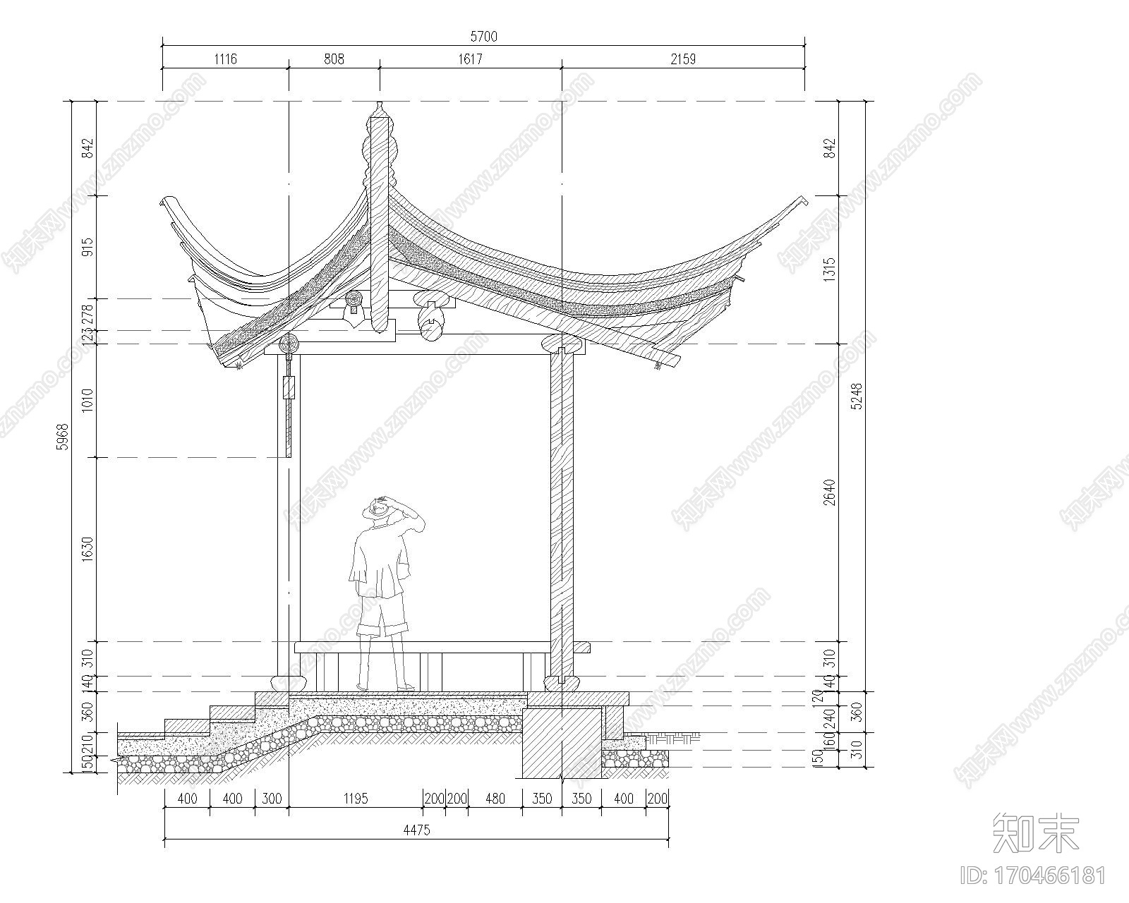 苏式古建筑仿古木结构木建筑天正T20版本三角亭施工图下载【ID:170466181】